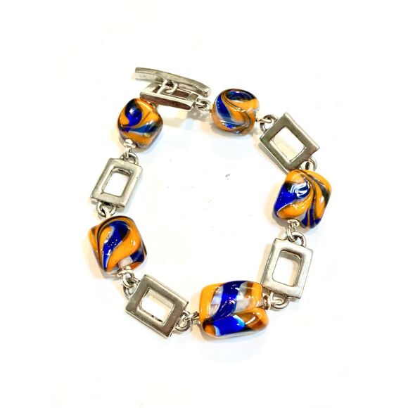 Handmade Glass Orange Blue Glass Bead Bracelet #vintage #handmade - Picture 2 of 3